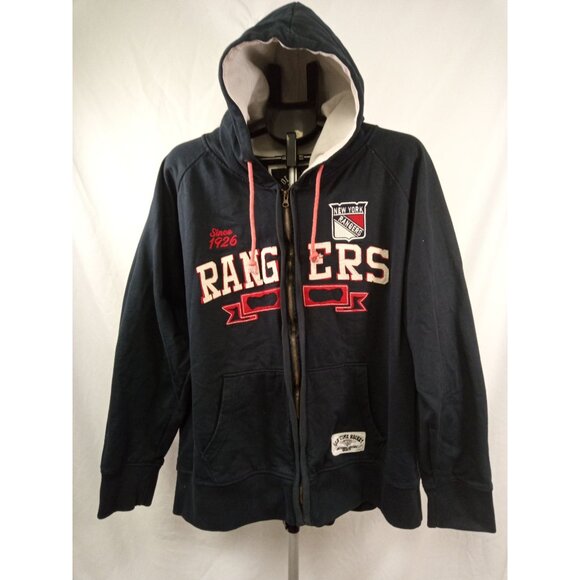 New York Rangers Hockey Old Time Hockey Navy/Red Zip-Up Hooded Jacket Size 2XL - Picture 1 of 6